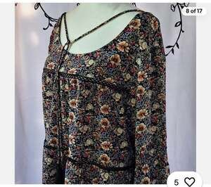 Knox Rose Floral Boho Peasant Blouse with Lace Inset and Tassels